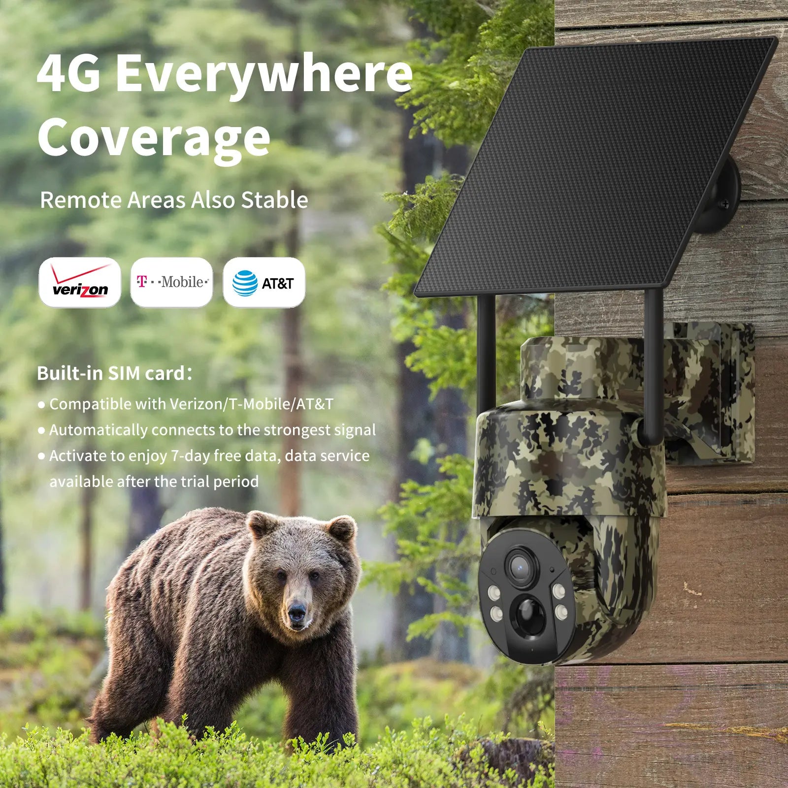 Solar Powered 4G Security Camera CB174S, 2K HD Color Night Vision, No Wifi Outdoor Camera for Farm/Home with IP65 Waterproof, Data Service Supported